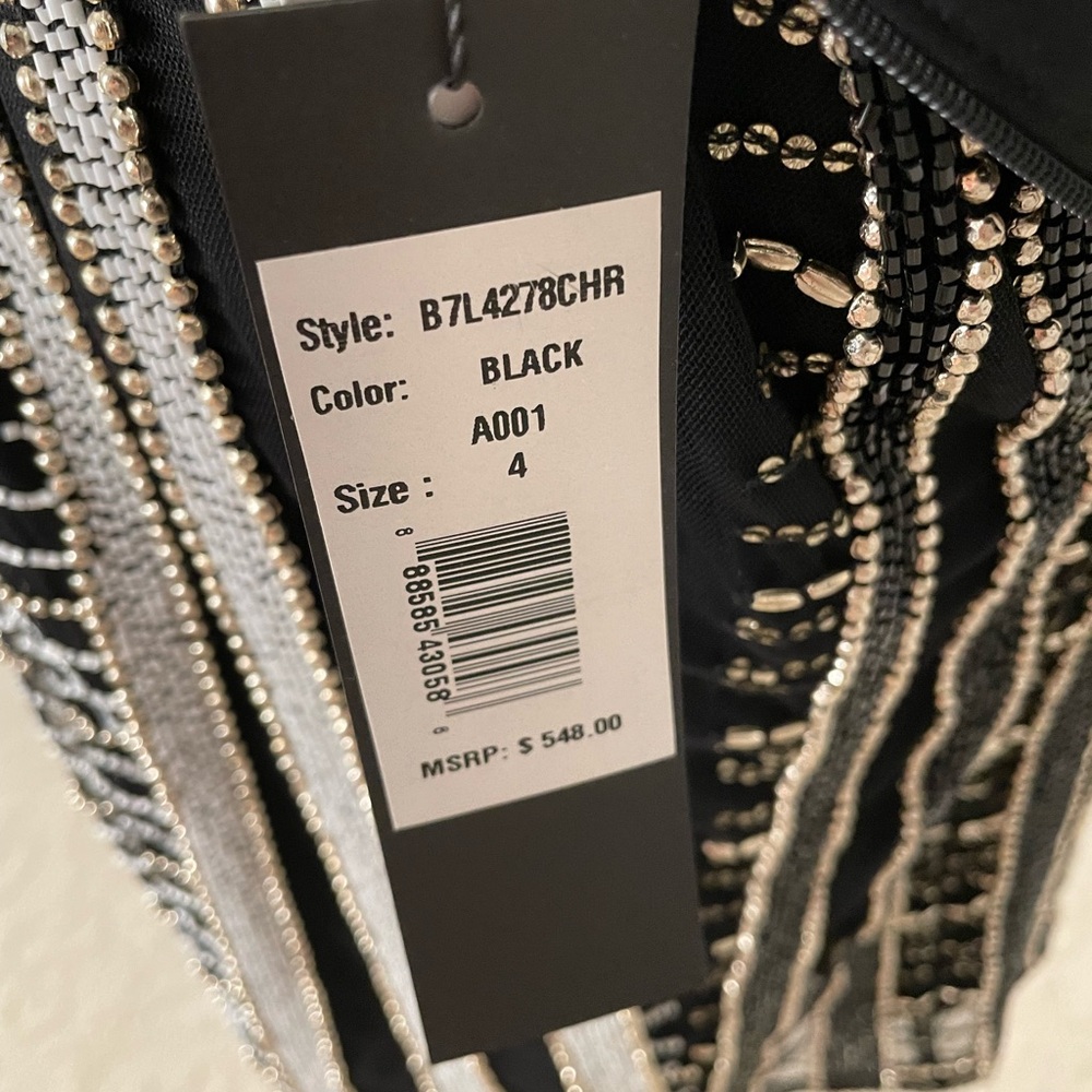Parker Black Beaded Open Back Cocktail Dress Size 4 - Picture 7 of 9